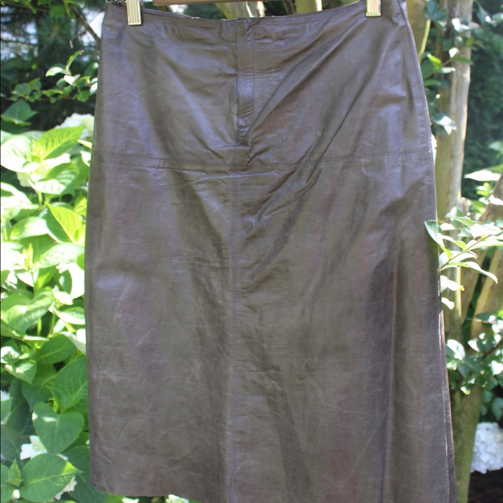 Gray Leather Midi Skirt